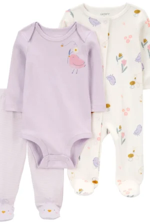 Conjunto 3 piezas Pijama, Body y Patitas Niña Carter's 6 Meses