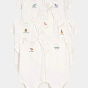 Baby 7-Pack Days Of The Week Short-Sleeve Cotton Bodysuits - Ivory