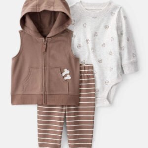 Baby 3-Piece Dog Little Vest Set - White/Brown 24m/18m/3m