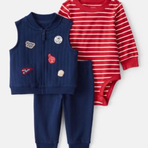 Baby Boy 3-Piece Game Day Little Vest Set - Navy/Red 24m
