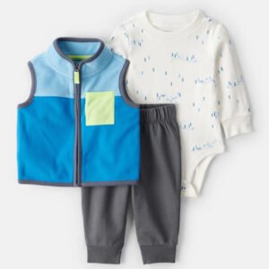 Carter's  Baby Boy 3-Piece Fleece Vest Outfit Set - Blue Blue NB recien nacido