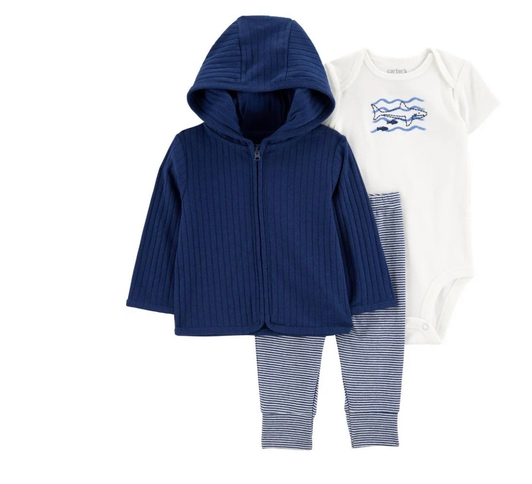 Conjunto Carter’s Bebé Niño 3 Piezas con Cardigan, Outfit Cómodo, Talla 0-3 Meses