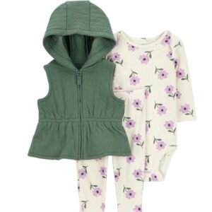 Carter's Child of Mine Baby and Toddler Girl Vest Outfit Set, 3-Piece, Sizes 0/3m