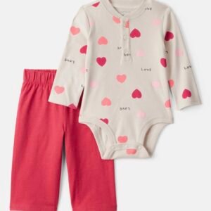 Baby Girl 2-Piece Heart Bodysuit & Pant Set - Red 3m