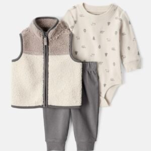 Baby Boy 3-Piece Vest, Bodysuit & Pant Set - Ivory/Grey 24m