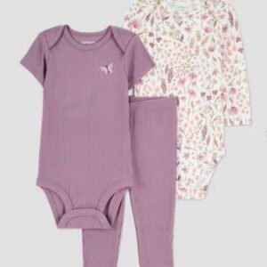 Conjunto Carter’s Just One You Bebé Nena 3 Piezas Floral Morado, Bodysuit 3 Meses