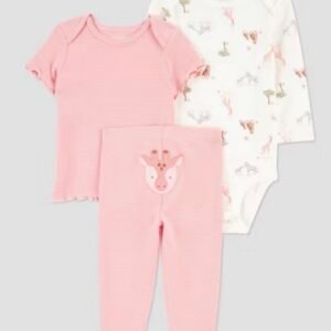 Conjunto Carter’s Just One You Bebé Niña 3 Piezas Rayas y Jirafa Rosa, Bodysuit 3M y 9M