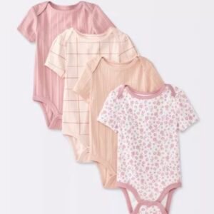 Bodysuits Bebé Niña Cloud Island 4-Pack Floral Manga Corta, Colores Peach/Rosa, Tallas 3-6M y 12M