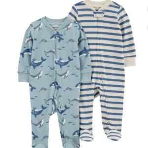Carter’s Child of Mine Pijama Bebé Sleep N Play 2-Pack, Enterizos Suaves, Talles 0-3M y 3-6M