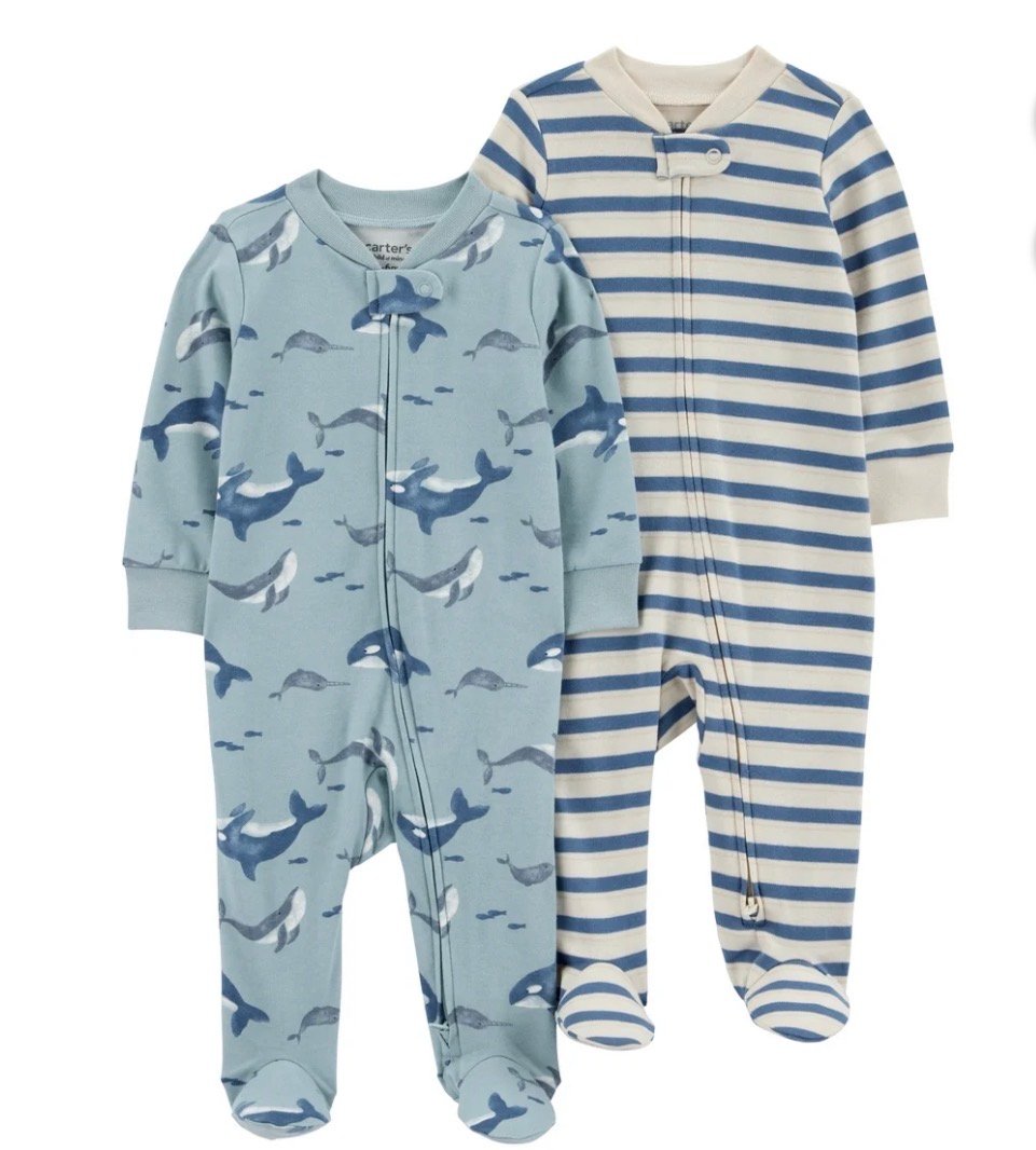 Carter’s Child of Mine Pijama Bebé Sleep N Play 2-Pack, Enterizos Suaves, Talles 0-3M y 3-6M