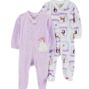 Carter’s Child of Mine Pijama Bebé Cozy Sleep N Play 2-Pack, Enterizos Suaves, Talla 0-3 Meses