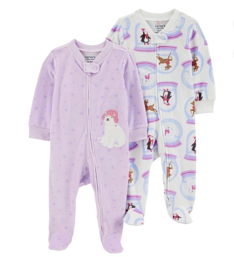 Carter’s Child of Mine Pijama Bebé Cozy Sleep N Play 2-Pack, Enterizos Suaves, Talla 0-3 Meses